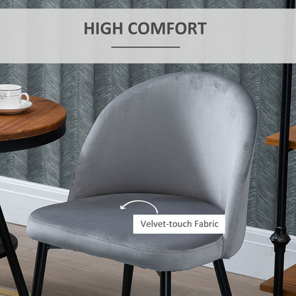 Two modern grey upholstered fabric bucket seat dining chairs, unbranded, featuring sleek design and cushioned seating for dining rooms.