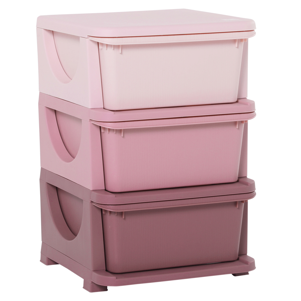 Kids 3-tier plastic storage unit with drawers, vertical toy chest for bedroom organization and clutter storage.