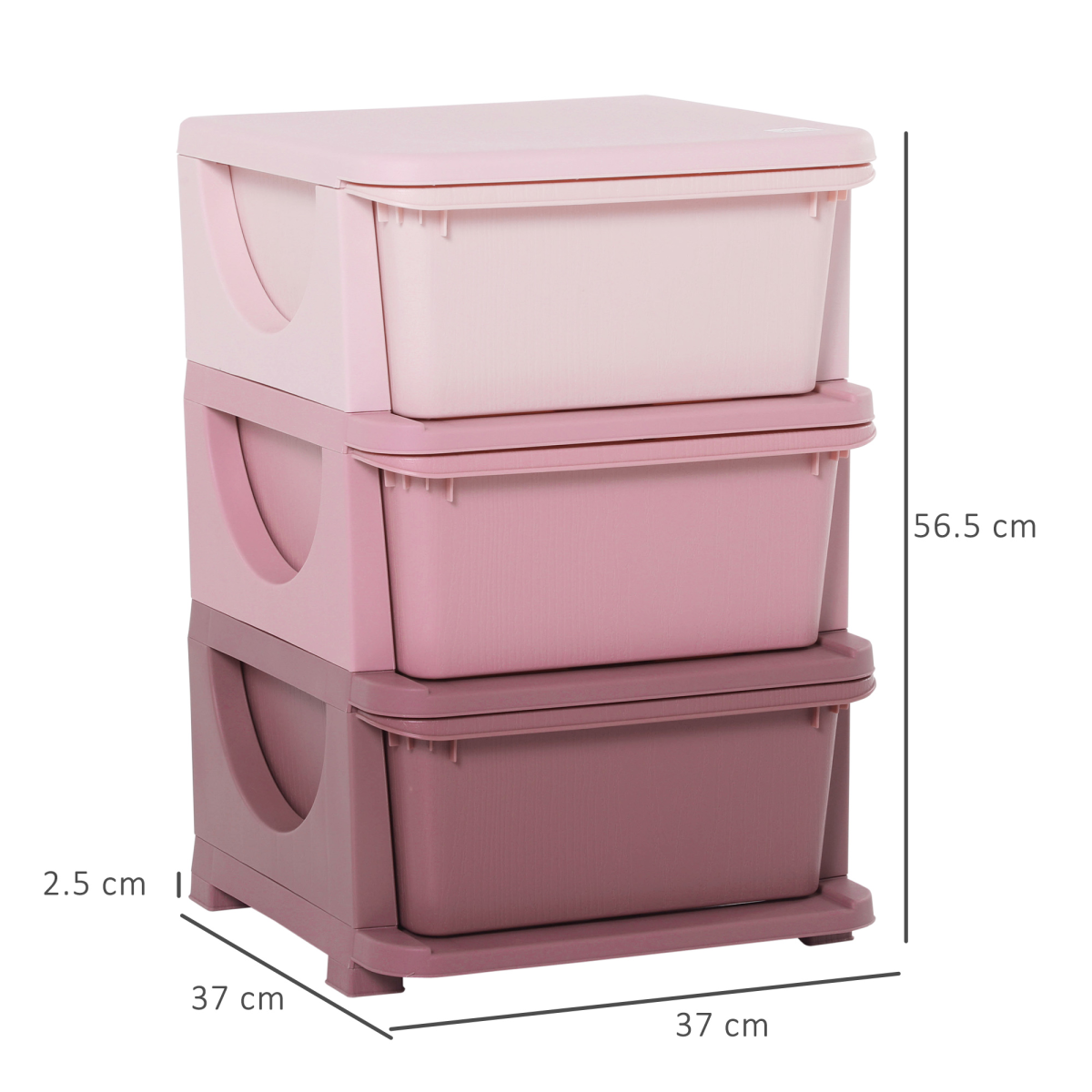 Kids 3-tier plastic storage unit with drawers, vertical toy chest for bedroom organization and toy storage.