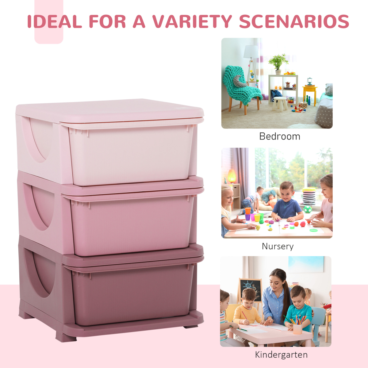 Kids 3-tier vertical plastic storage unit with drawers for toys and bedroom organization, unbranded, compact and practical.