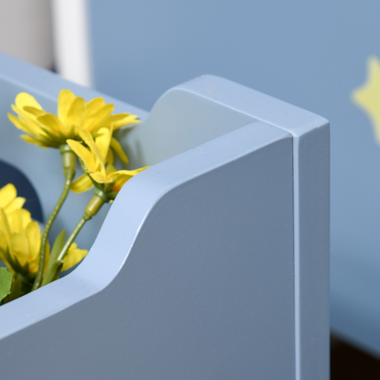 Blue wooden kids toy box with side handles, storage chest organizer for children, unbranded, sturdy and functional.