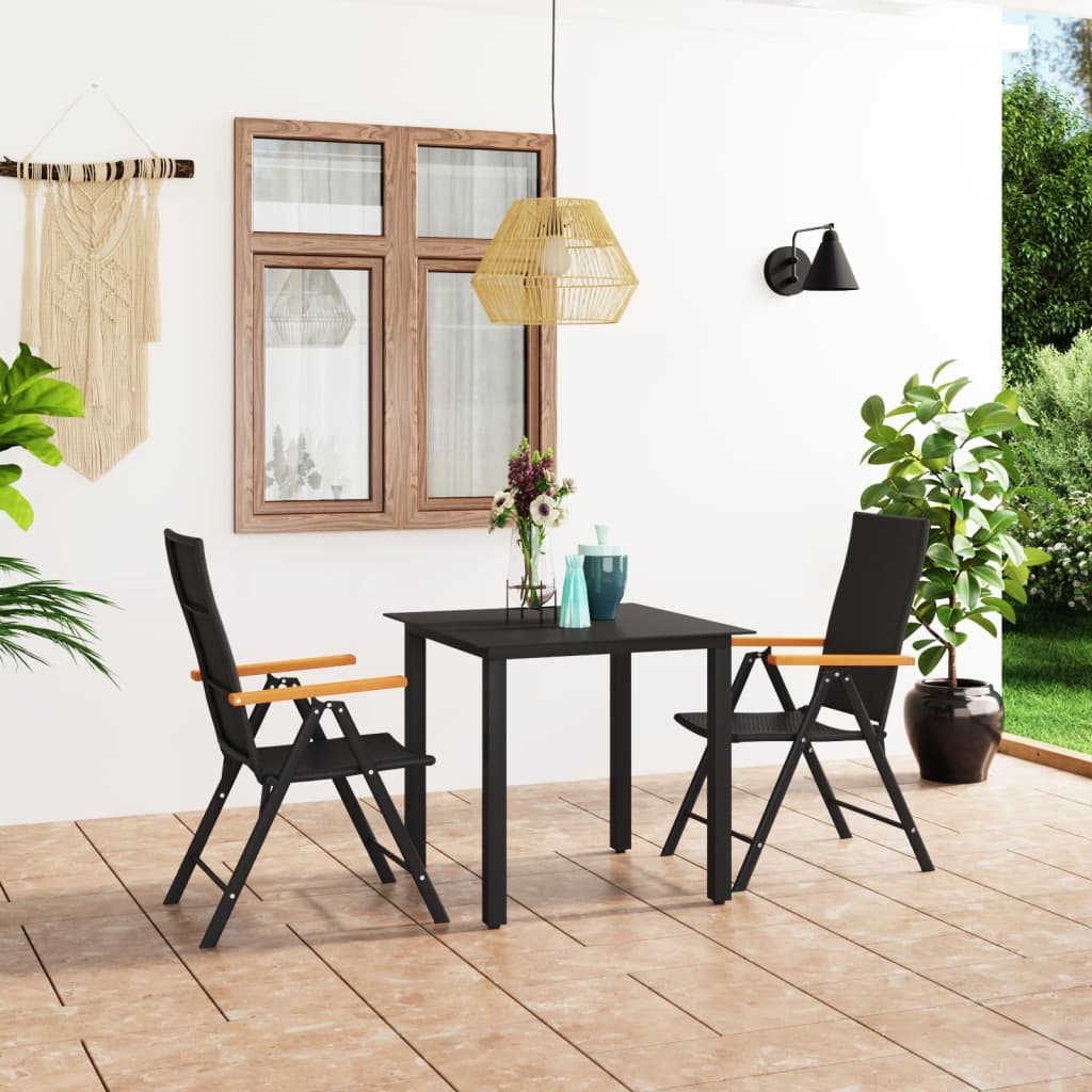 vidaXL 3-piece garden dining set with black and brown finish, including a 80 cm table and matching chairs for outdoor use