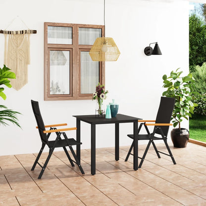 vidaXL 3-piece garden dining set with black and brown finish, includes table and two chairs for outdoor dining.