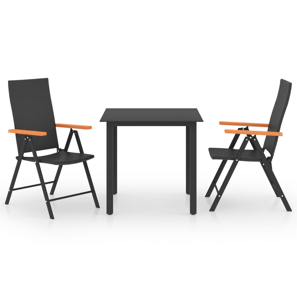 Black and brown 3-piece garden dining set by vidaXL, includes a table and two chairs for outdoor use.