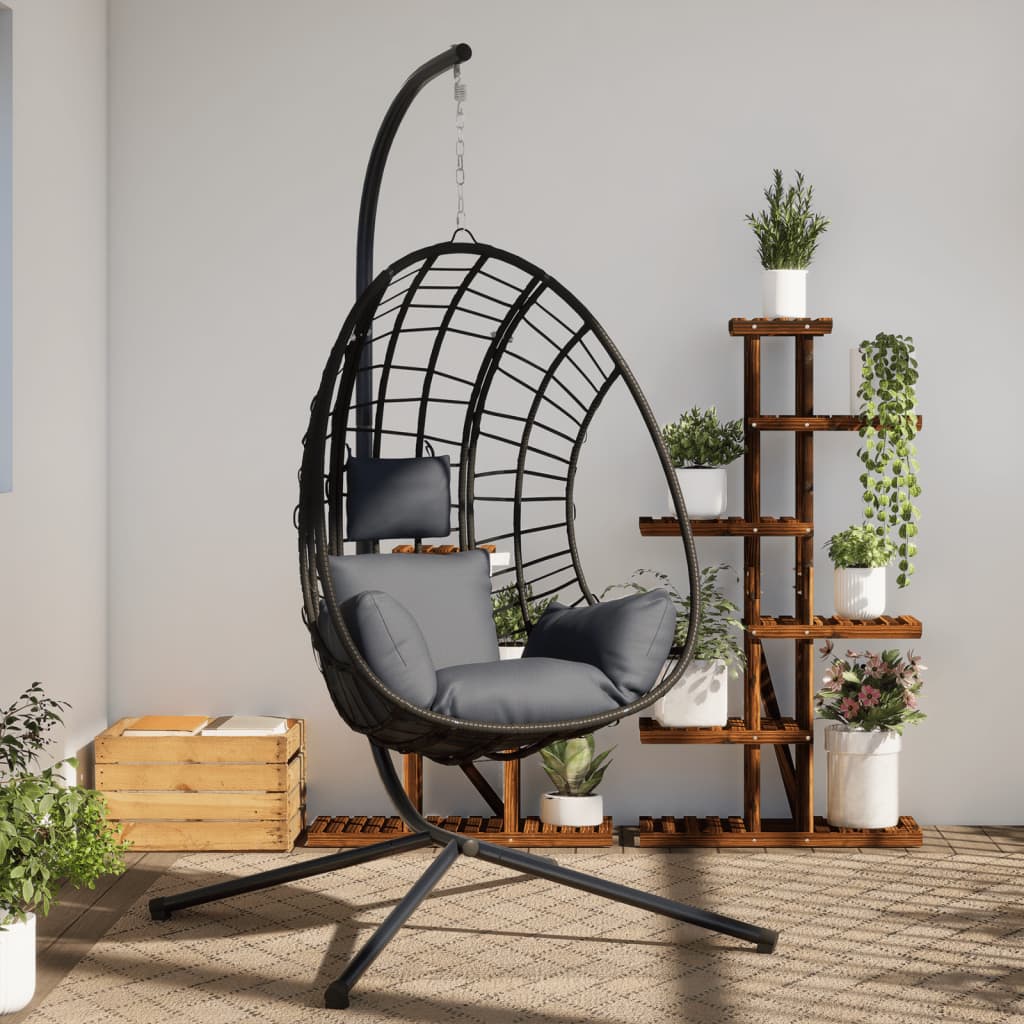 Beige hanging egg chair with steel stand and anthracite rattan, comfortable outdoor seating by vidaXL