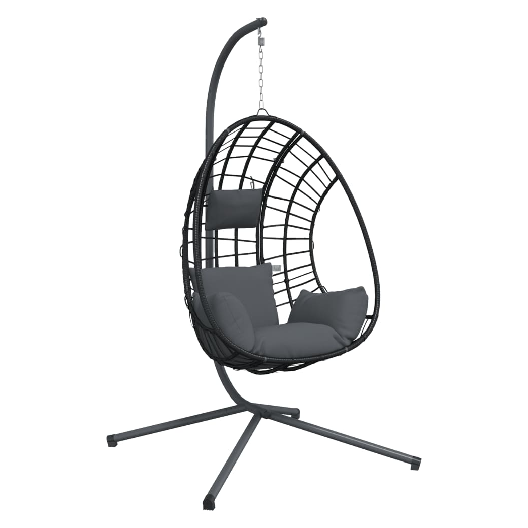 Beige hanging egg chair with stand, anthracite rattan and steel frame, stylish outdoor lounge chair by vidaXL