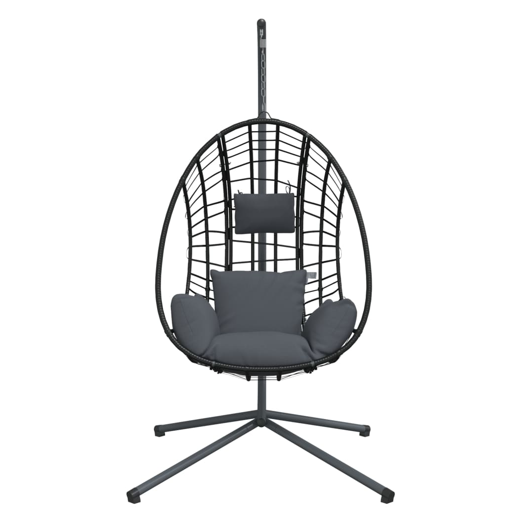 Beige hanging egg chair with stand, made of anthracite rattan and steel, ideal for outdoor relaxation from vidaXL.
