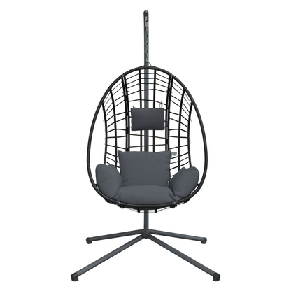 Beige hanging egg chair with stand, made of anthracite rattan and steel, ideal for outdoor relaxation from vidaXL.