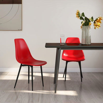 Two white vidaXL dining chairs with polypropylene seats and sleek modern design, set against a neutral background.