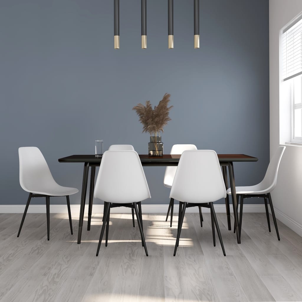 Set of two white PP dining chairs by vidaXL, featuring modern design and sturdy construction for contemporary dining spaces.