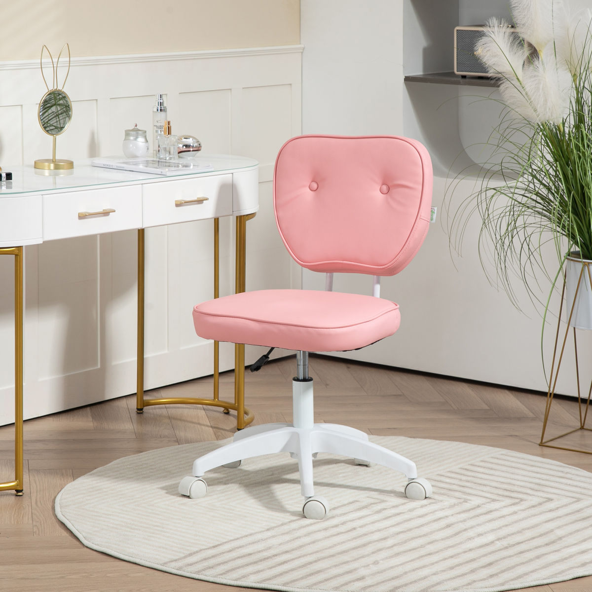 Pink Vinsetto kids swivel desk chair with adjustable height and PU leather upholstery, suitable for study or play.