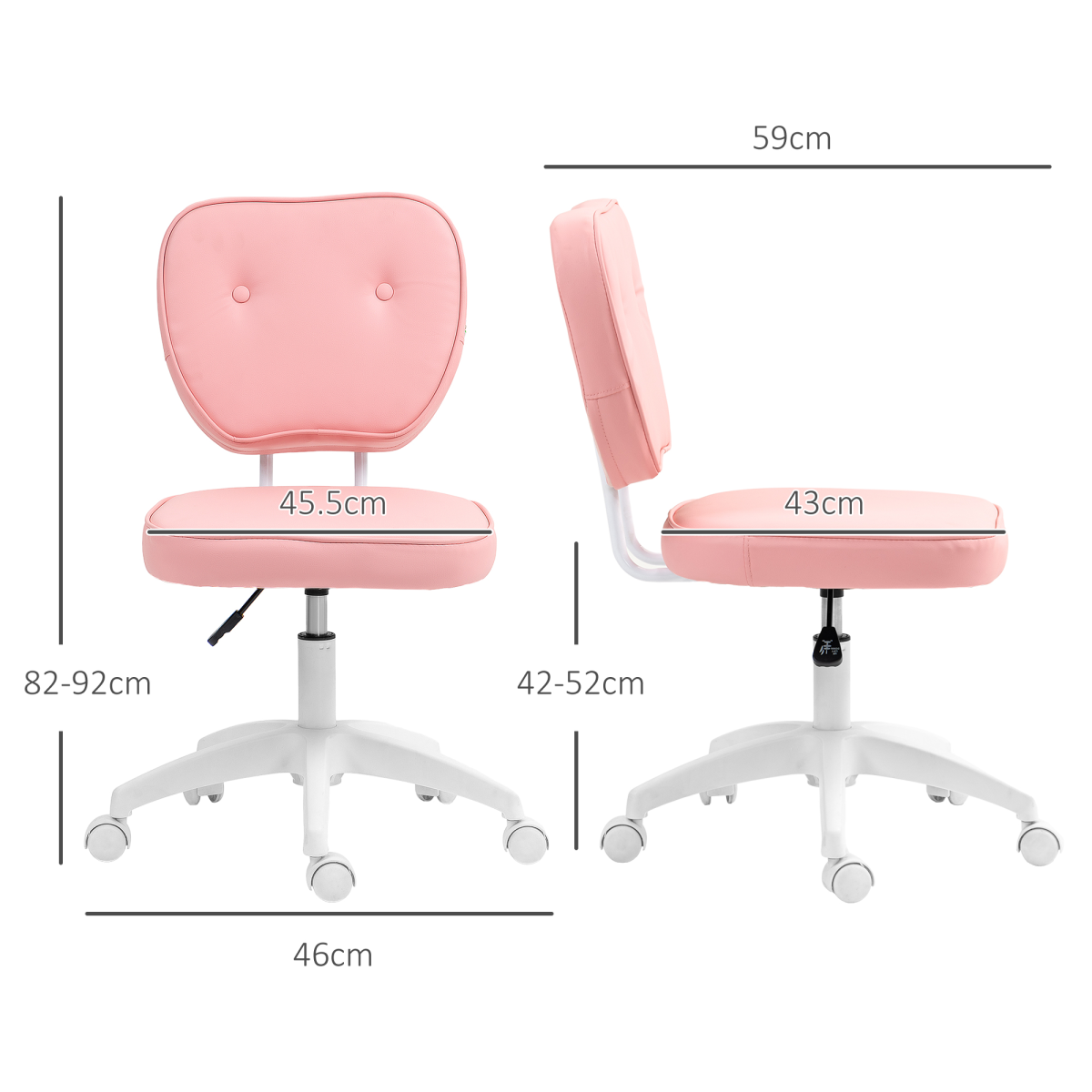 Kids swivel desk chair with pink PU leather, adjustable height, and comfortable study design by Vinsetto.
