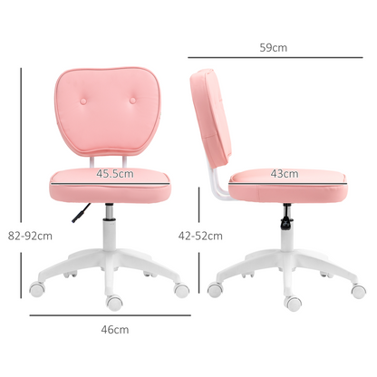Kids swivel desk chair with pink PU leather, adjustable height, and comfortable study design by Vinsetto.