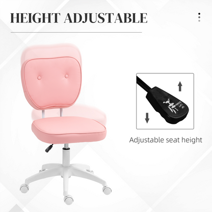 Pink Vinsetto kids swivel desk chair with adjustable height and PU leather upholstery, designed for comfortable study and play.