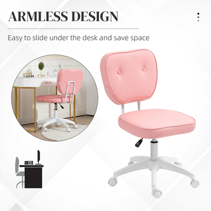 Vinsetto kids swivel desk chair with pink PU leather, adjustable height, and ergonomic design for comfortable study seating.