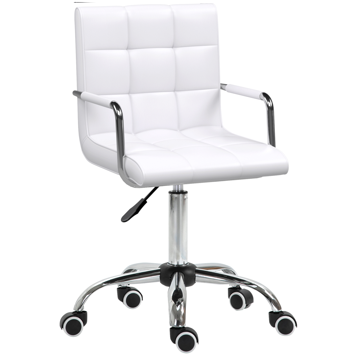 Vinsetto white mid-back PU leather office chair with armrests, swivel base, and wheels for home desk use