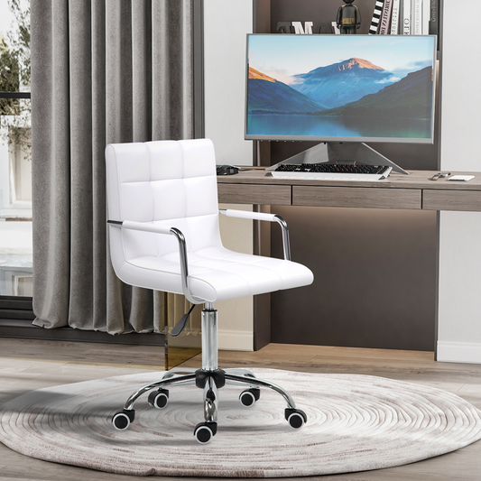 Vinsetto white mid-back PU leather office chair with armrests and swivel wheel for home desk setup.