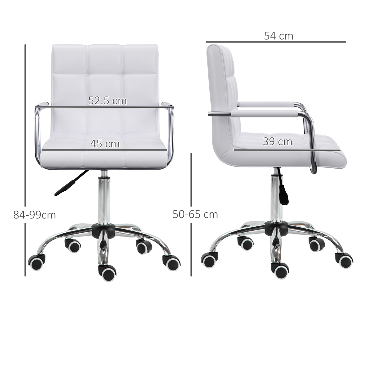 Vinsetto white mid-back PU leather office desk chair with armrests, swivel base, and wheels for home office use.