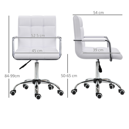 Vinsetto white mid-back PU leather office desk chair with armrests, swivel base, and wheels for home office use.