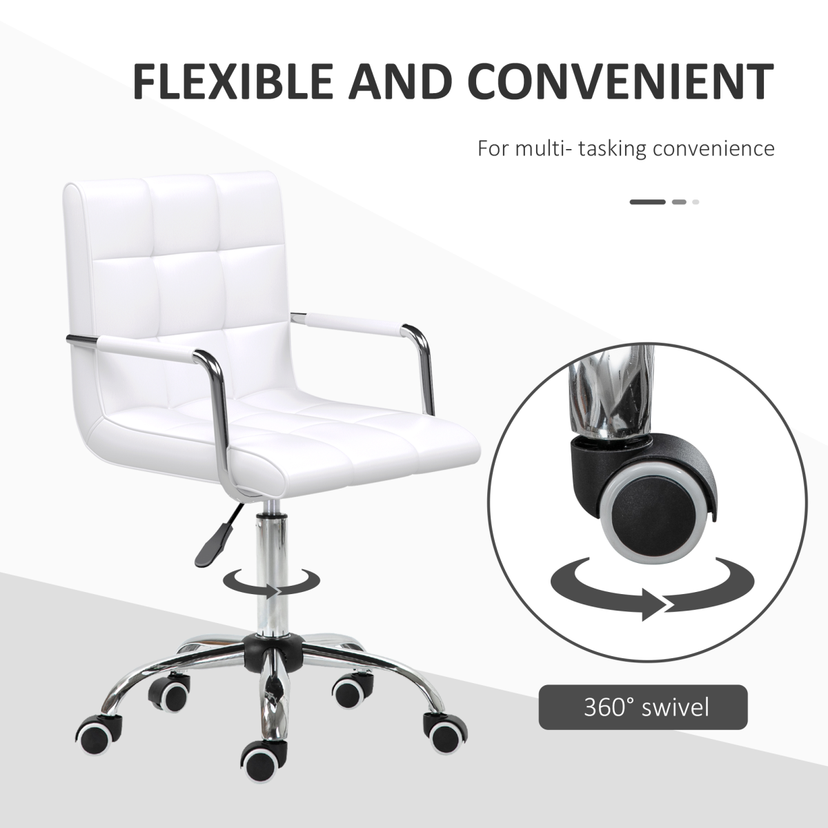 Vinsetto white mid-back PU leather home office swivel desk chair with armrests and wheel for comfortable seating.