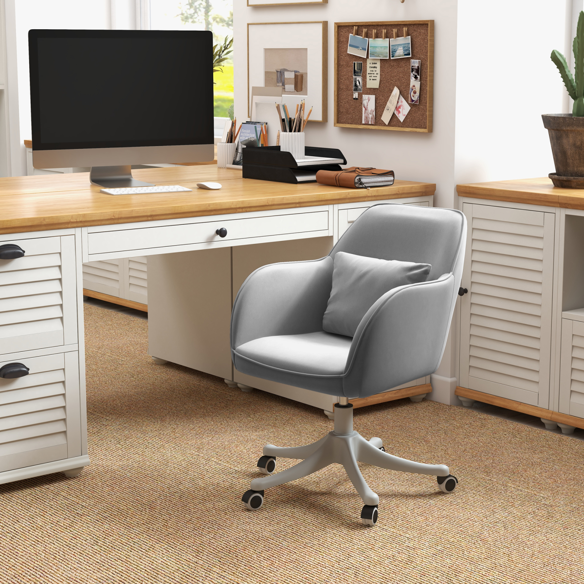 Vinsetto office chair with rechargeable electric vibration massage lumbar pillow and wheels, designed for ergonomic comfort and support.
