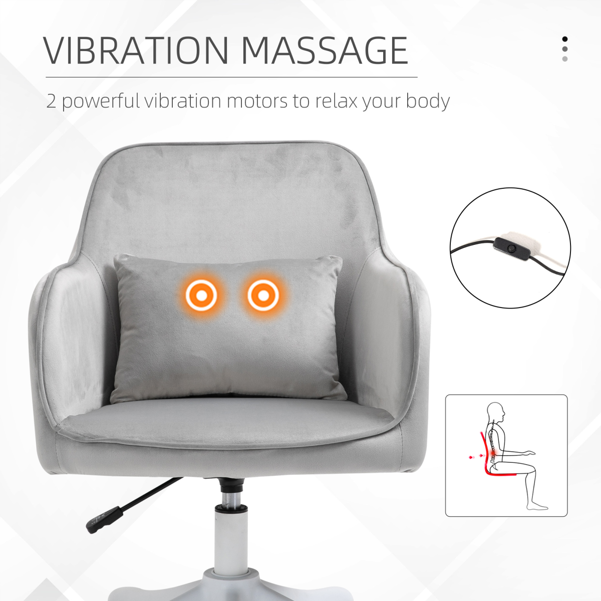 Vinsetto office chair with rechargeable electric vibration massage lumbar pillow and wheels, ergonomic seating for comfort and support.