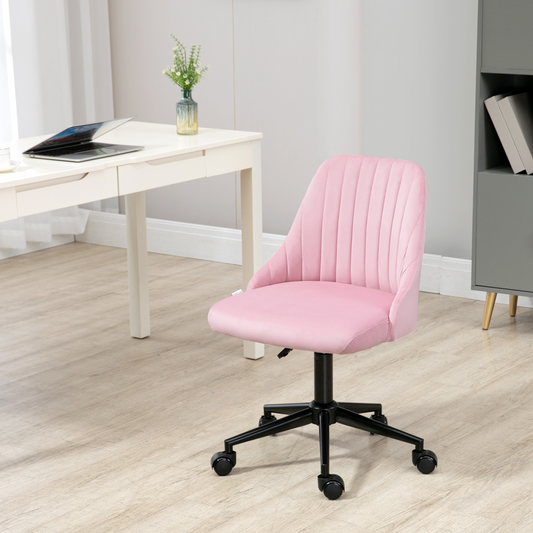 Pink velvet office chair with adjustable height and wheels by Vinsetto, featuring a cushioned seat and modern design.